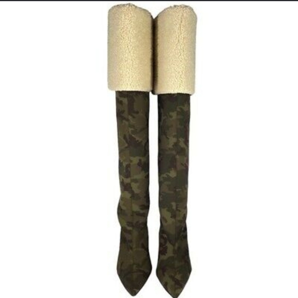 GOOD American Kickstand Over The Knee Neoprene Camo/Sherpa cuff Size 5.5 - Picture 3 of 13